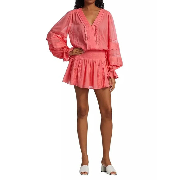 EUC $375 Ramy Brook Patty Patty Crochet-Trim Mini Dress - Long-Sleeve V-Neck - Picture 3 of 12